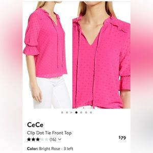 BARBIE PINK! CECE TIE NECK BLOUSE from Nordstrom. Size Small. Worn once.